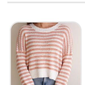 CJLA Striped Pink & White Open-Knit Women's Sweater, Size S/M